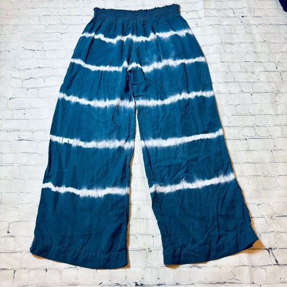 Cloth & Stone Anthropologie Gray Tie Dye Smocked Waist Wide Leg Pull On Pants M - Picture 10 of 11